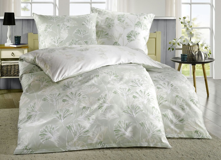 Beddengoed - Beddengoedset van makosatijn, in Größe 111 (40/80 cm + 135/200 cm) bis 115 (80/80 cm + 155/220 cm), in Farbe GROEN Ansicht 1