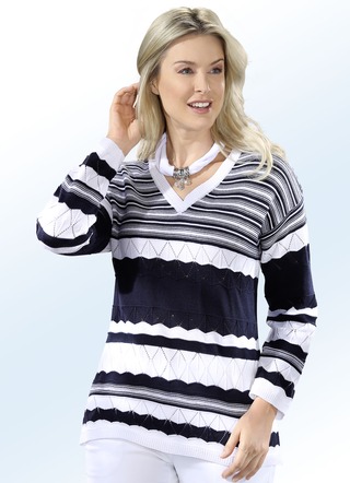 Pullover in 2 kleuren met mix van patronen all-over