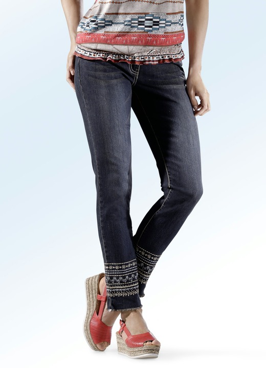 Broeken - Jeans met borduursel in etnische stijl, in Größe 017 bis 052, in Farbe ANTRACIET