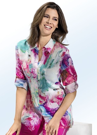 Lange blouse met felgekleurde inkjetprint