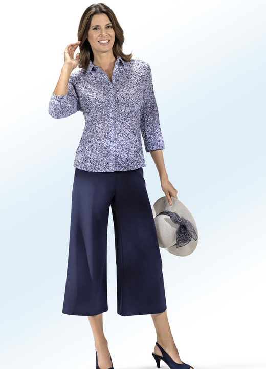 3/4-mouw - Blouse van gecrashte etskant 3/4-mouw - Blouse van gecrashte etskant, in Größe 036 bis 052, in Farbe LICHTBLAUW-MARINE
