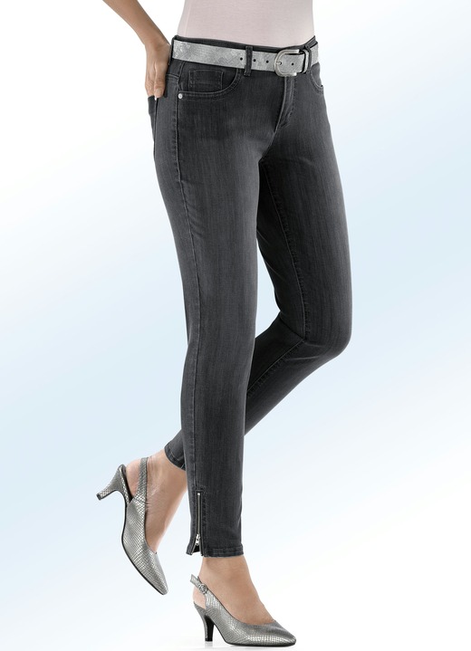 Broeken - Magic-Jeans met modieuze ritsen aan de broekspijpuiteinden, in Größe 017 bis 050, in Farbe ANTRACIET Ansicht 1