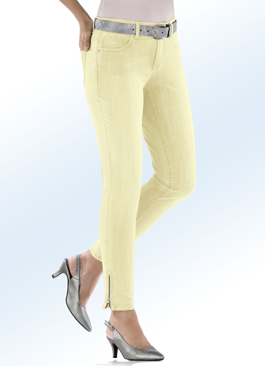 Broeken - Magic-Jeans met modieuze ritsen aan de broekspijpuiteinden, in Größe 017 bis 050, in Farbe LICHTGEEL Ansicht 1