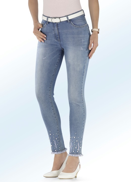 - Jeans met franjezoom en decoratieve parels, in Größe 017 bis 050, in Farbe LICHTBLAUW Ansicht 1