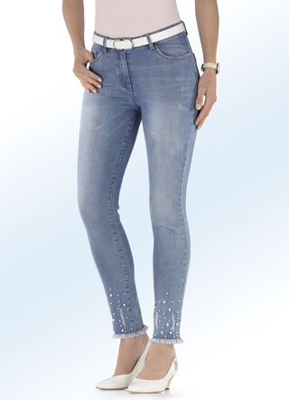 Jeans met franjezoom en decoratieve parels