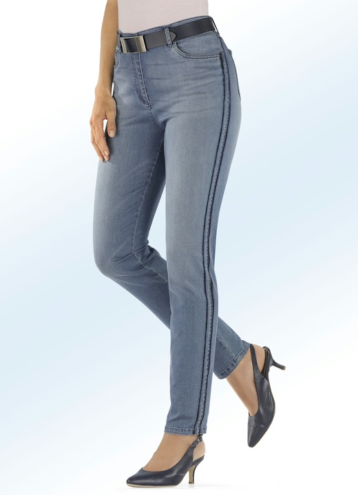 Broeken - Jeans met trendy galonstrepen, in Größe 017 bis 052, in Farbe JEANSBLAUW Ansicht 1