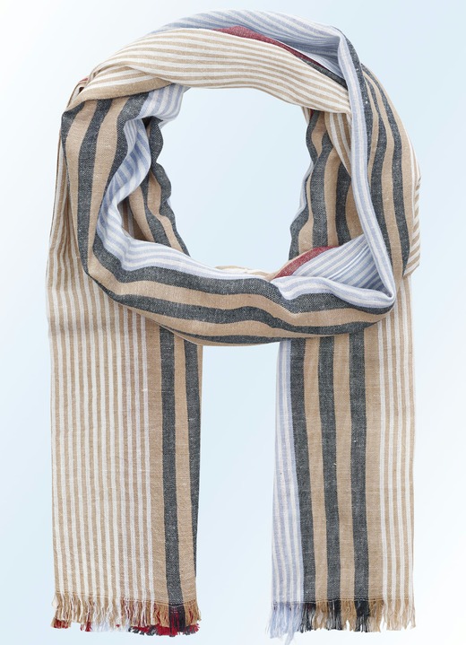 - Modieuze crinkle sjaal van puur katoen, in Farbe BLEU-BORDEAUX-RIETKLEUR-WIT GESTREEPT