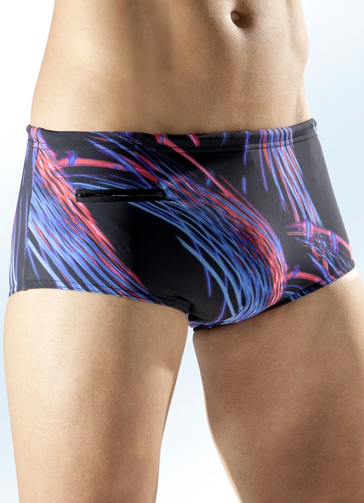 Zwembroeken - Zwembroek met hoge taille en kleurrijke all-over print, in Größe 004 bis 010, in Farbe ZWART-BLAUW-ROOD Ansicht 1