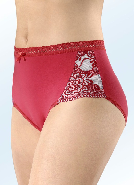 Ondergoed - Pak van vier slip met elastische flockprint-tule-inzetstukken, in Farbe ROOD Ansicht 1