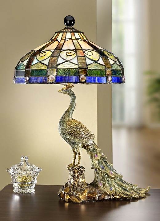 Lampen  & lampjes - Tiffany-tafellamp pauw, in Farbe BRONS-MULTICOLOR