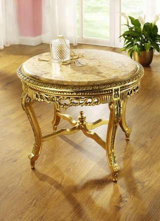 Salontafel met echt marmeren tafelblad en bladgoudcoating