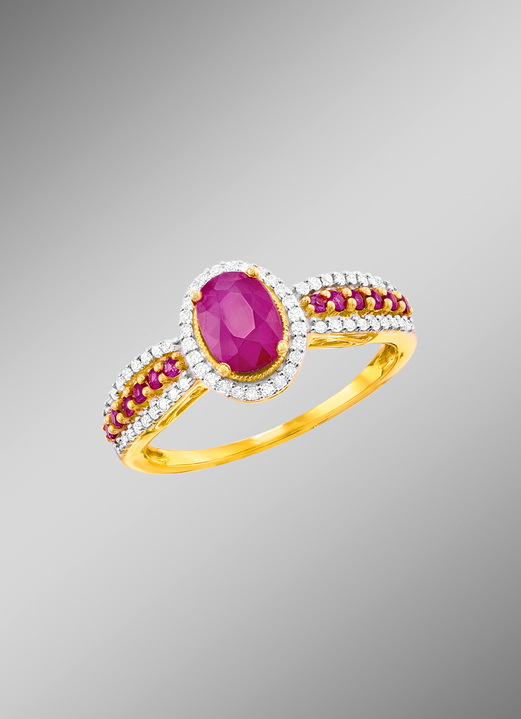Ringen - Damesring met echte robijn en diamanten, in Größe 160 bis 220, in Farbe