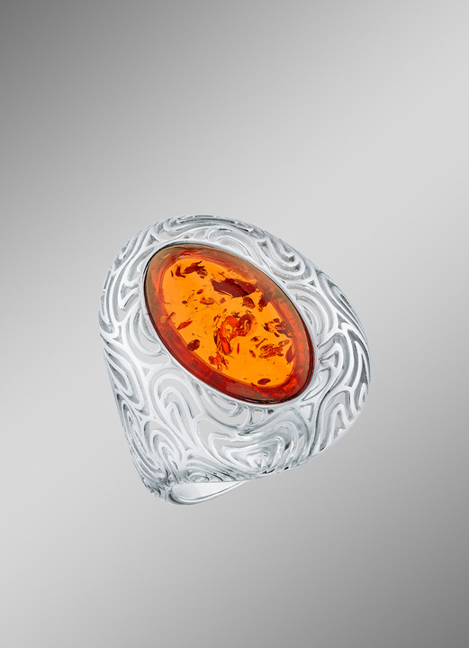 Ringen - Tijdloze damesring met echte barnsteen, in Größe 160 bis 220, in Farbe  Ansicht 1
