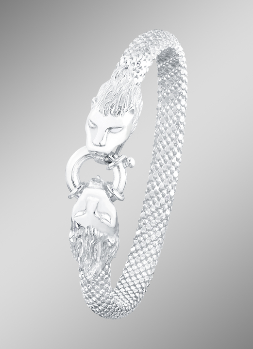 Armbanden - Zilveren armband met leeuwenkoppen, in Farbe  Ansicht 1