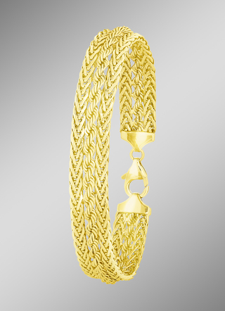 Armband, gevlochten buitenkant en koordketting binnenkant, met juwelen karabijnhaak