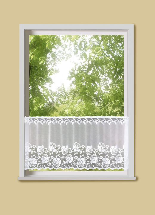 Korte gordijnen - Leuk kort glasgordijn met stangdoorvoer, in Größe 660 (H 30 x B 100 cm) bis 876 (H 50 x B 150 cm), in Farbe WIT Ansicht 1