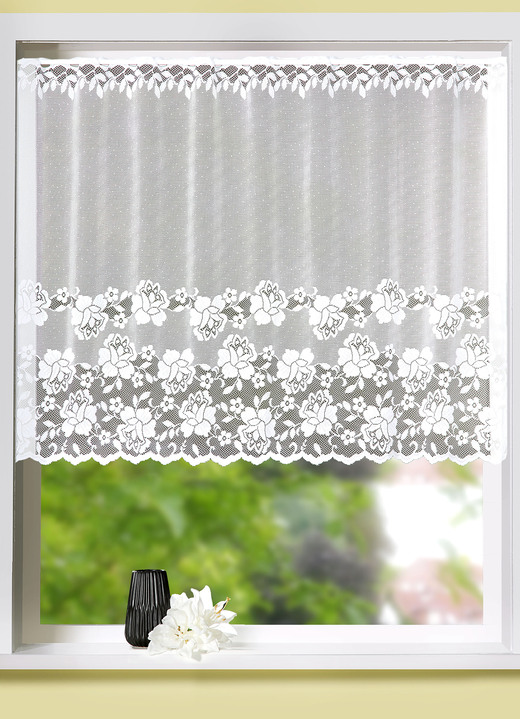 Klassiek - Decoratief glasgordijn voor kleine ramen, met stangdoorvoer, in Größe 120 (H 80 x B 100 cm) bis 125 (H 100 x B 150 cm), in Farbe WIT