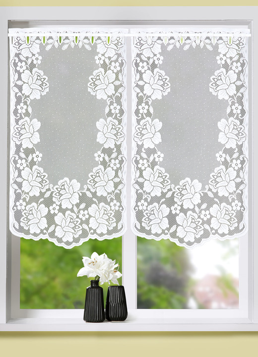 Klassiek - Handig glasgordijn voor ramen en deuren met stangdoorvoer, in Größe 309 (2 x venstergordijn, H 80 x B 40 cm) bis 349 (1x deurgordijn, H 180 x B 90 cm), in Farbe WIT Ansicht 1