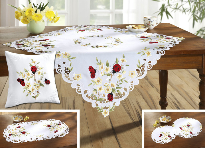 - Tafel- en kamerdecoratie met schattige lieveheersbeestjes, in Größe 101 (Loper ovaal, 40/85 cm) bis 404 (Kussensloop, 40/40 cm), in Farbe CRÈME