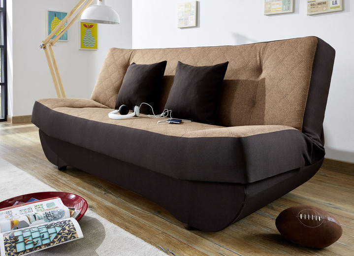 Slaap sofa`s - Klik-Klak-bank met decoratief kussen en bedlade, in Farbe BRUIN-BEIGE Ansicht 1