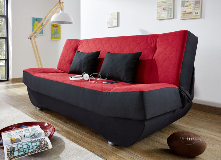 Slaap sofa`s - Klik-Klak-bank met decoratief kussen en bedlade, in Farbe ZWART - ROOD Ansicht 1