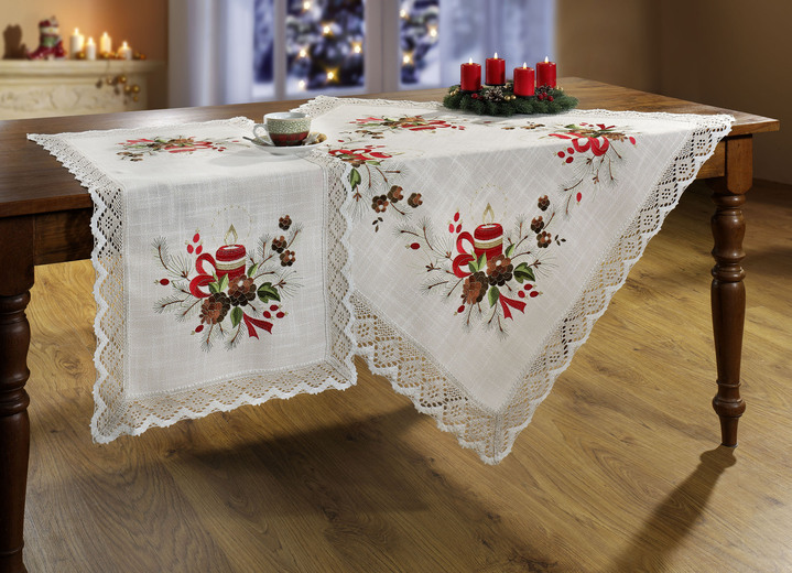 Tafellakens - Kamerdecoratie met feestelijk kerstmotief, in Größe 103 (Loper, 50/100 cm) bis 404 (Kussensloop, 40/40 cm), in Farbe MULTICOLOR, in Ausführung Machine geborduurd Ansicht 1