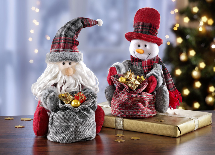 - Winterfiguren kerstman en sneeuwman, set van 2, in Farbe ROOD-WIT
