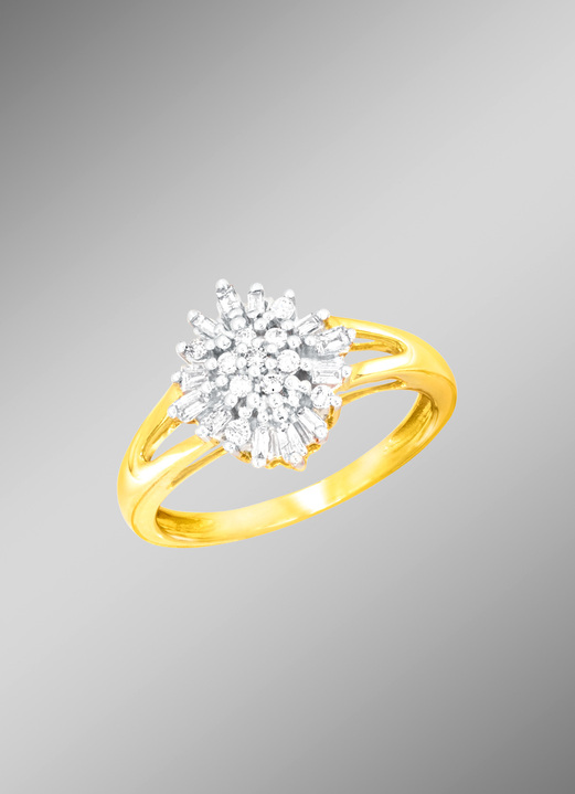 Ringen - Prachtige damesring met echte briljanten en diamanten, in Größe 160 bis 220, in Farbe GOUD