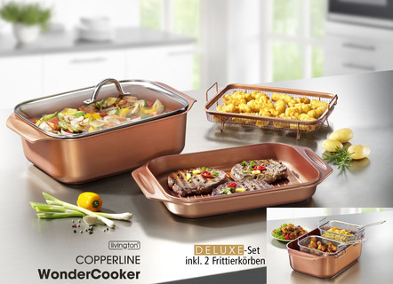 Livington Copperline WonderCooker incl. glazen deksel en roosterinzetstuk