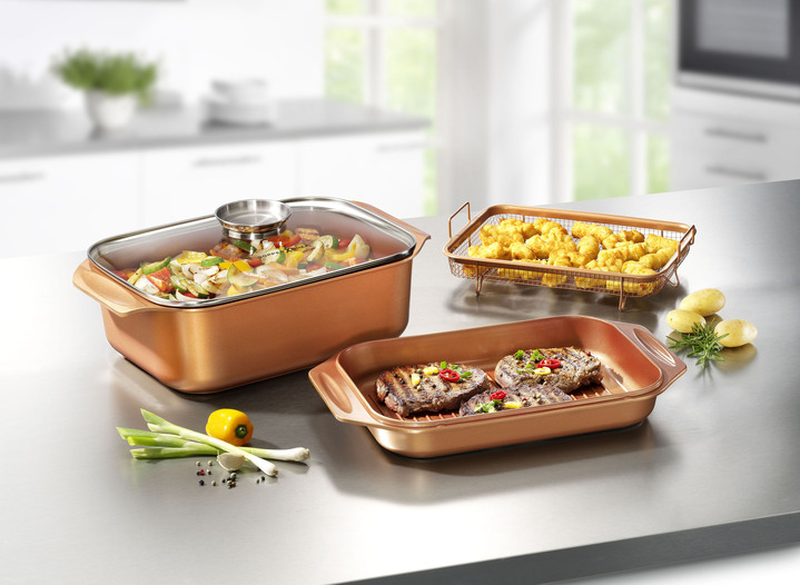 Braad- & ovenschotels - Livington Copperline WonderCooker inclusief glazen deksel en roosterinzet, in Farbe BRUIN-KOPER, in Ausführung Ovenschalen Ansicht 1