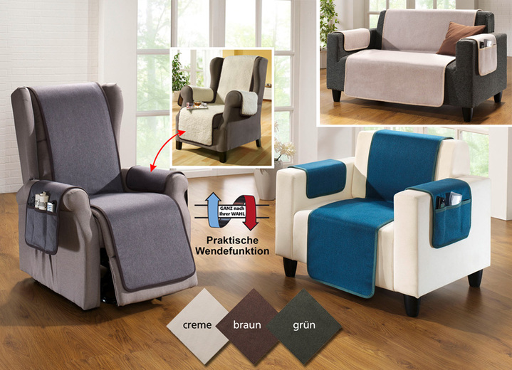 Sessel- & Sofaüberwürfe - Wende-Schoner mit Bandeinfassung, in Größe 100 (fauteuilbeschermer, 50 x 140 cm) bis 865 (2 armleuninghoezen, 40 x 55 cm), in Farbe GRÜN Ansicht 1