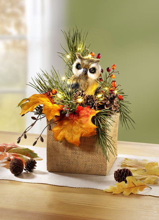Herfstbloemstuk met ledverlichting