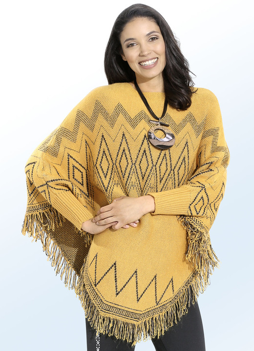 - Poncho trui met glitteraccenten, in Größe L(44/46) bis XS (32/34), in Farbe SAFFRAAN-ZWART
