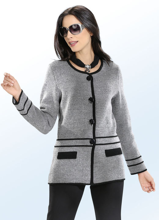 - Cardigan met leuke contrasten, in Größe 038 bis 052, in Farbe GRIJS GEMÊLEERD-ZWART