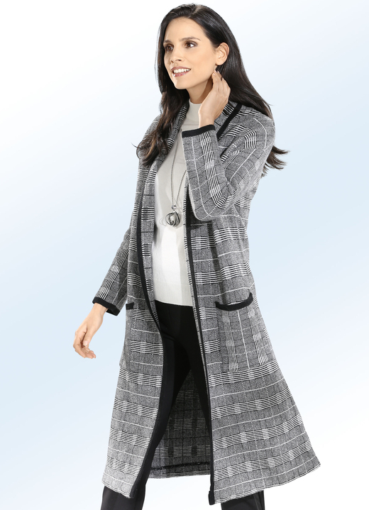 - Lange cardigan met ruitdessin, in Größe L (44/46) bis XL (48/50), in Farbe ZWART-ECRU