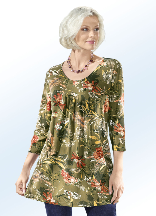 - Longshirt met alloverdessin, in 2 kleuren, in Größe 040 bis 056, in Farbe KHAKI-MULTICOLOR