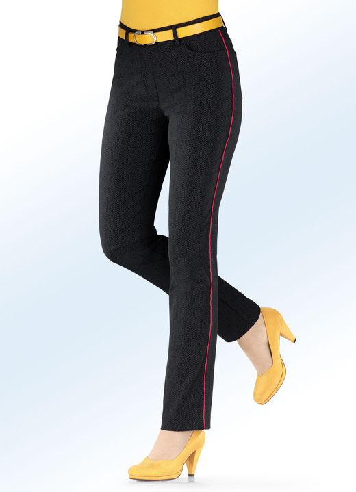 Broeken - Broek met stijlvolle vissengraatlook, in Größe 017 bis 052, in Farbe ZWART-GRAFIET Ansicht 1
