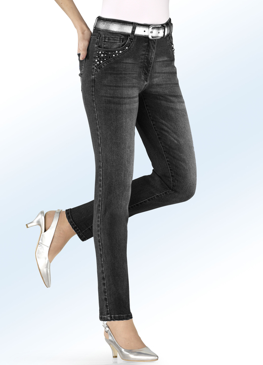 - Jeans met 5 zakken, parels en siersteentjes, in Größe 017 bis 092, in Farbe ZWART Ansicht 1