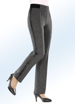 Prachtige tweed-broek met sierband met imitatie-nappaleer