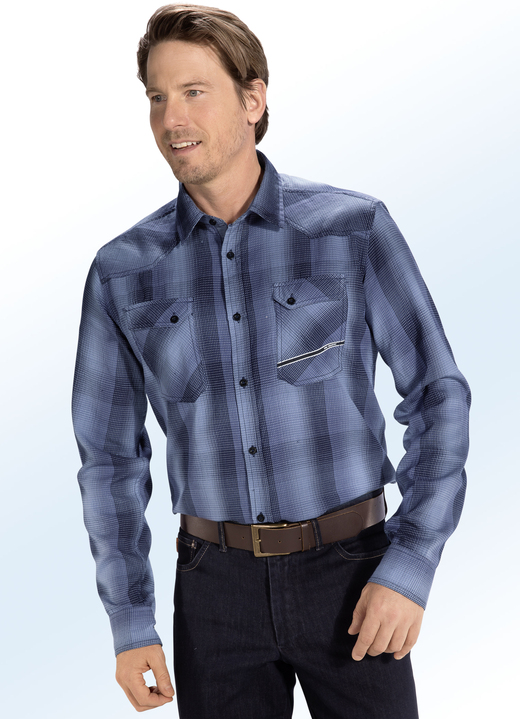 Lange mouw - Overhemd met omslagzakken op de borst, in Größe 3XL (47/48) bis XXL (45/46), in Farbe INDIGOBLAUW-BLAUW