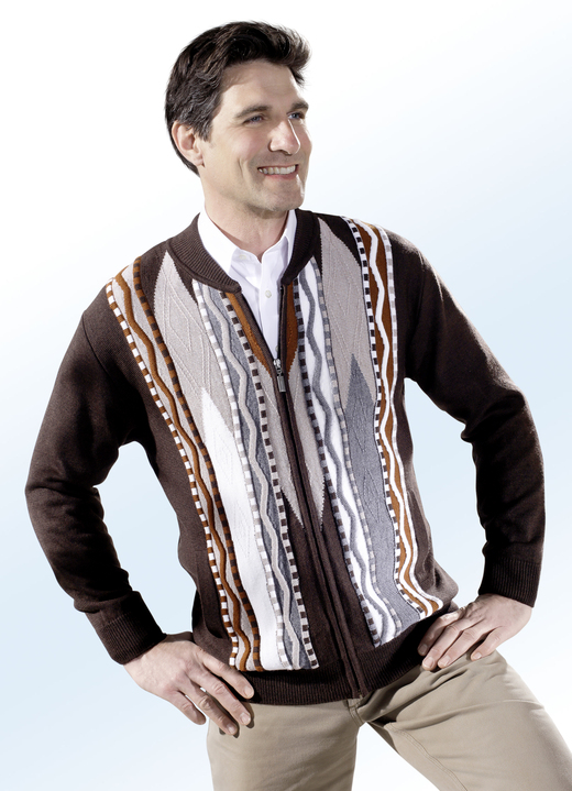 - Jacke mit durchgehendem Reißverschluss, in Größe 046 bis 062, in Farbe BEIGE-REHBRAUN-ECRU-BUNT Ansicht 1