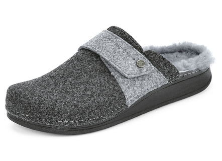 Wolvilten pantoffel met klittenbandgesp, comfortbreedtemaat H