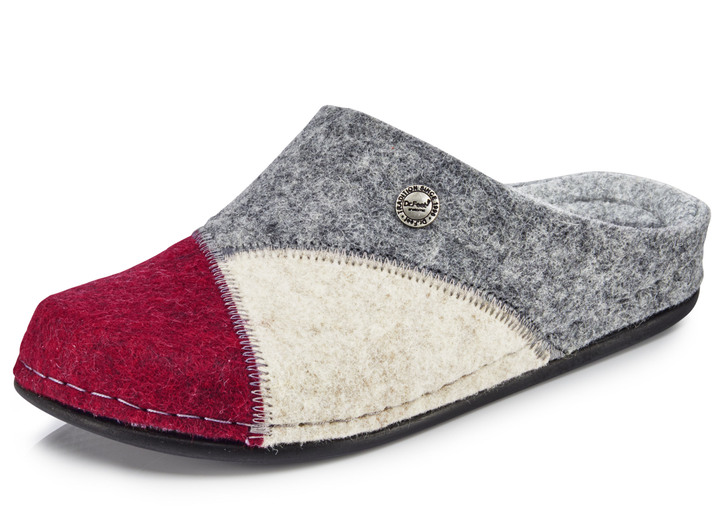 Schuhe - Laurina, klassische Damen-Hausschuhe, Weite H, mit anatomisch geformtem Fußbett, in Größe 036 bis 042, in Farbe GRANATROT-ECRU-GRAU Ansicht 1