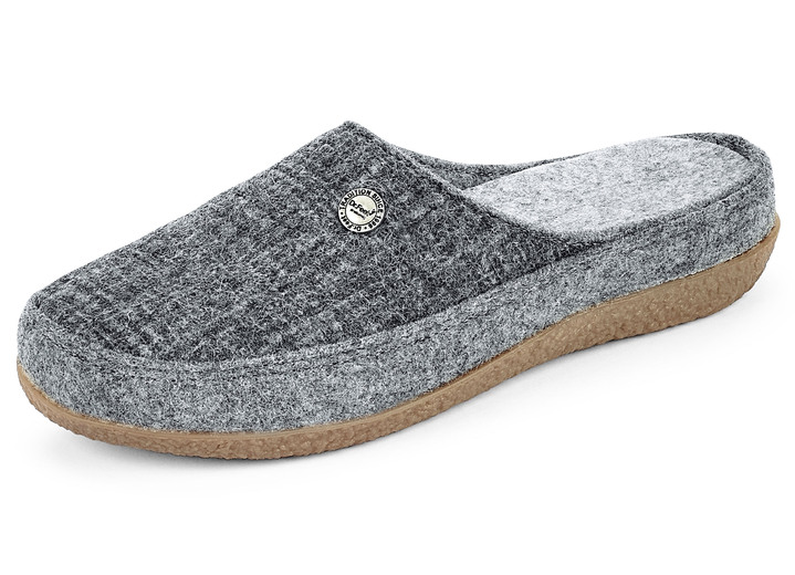 - Slipper gemaakt van gedeeltelijk bedrukt wolvilt, in Größe 036 bis 042, in Farbe GRIJS Ansicht 1