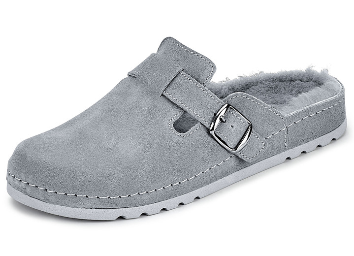 Huisschoenen - Mubb, klassieke damespantoffels, breedte H, met lamsvacht, in Größe 036 bis 042, in Farbe LICHTGRIJS Ansicht 1