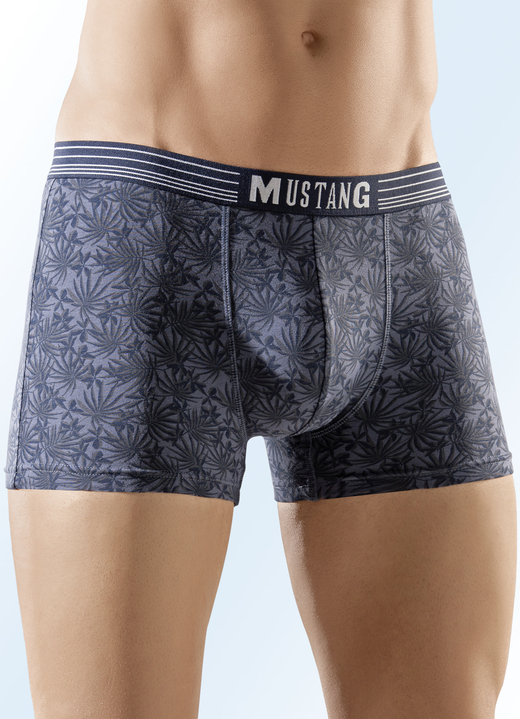 - Set van drie boxershorts, bedrukt, van Mustang, in Größe L (6) bis XXL (8), in Farbe 1X NAVY BEDRUKT, 2X UNI NAVY
