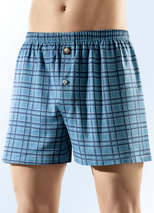 - Verpakking met vier boxershorts, geruit, in Größe 005 bis 012, in Farbe 2X PETROL-MARINE-GRIJS, 2X MARINE-PETROL-GRIJS