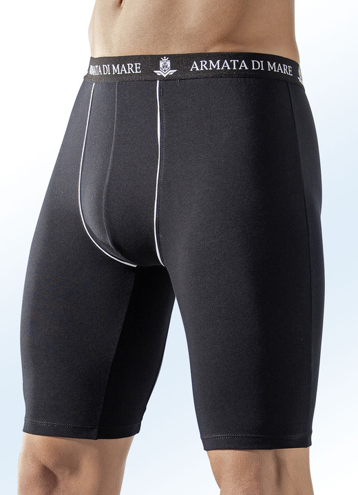 Pants & boxershorts - Set van drie lange broeken, effen met decoratieve biezen, in Größe 005 bis 011, in Farbe ZWART