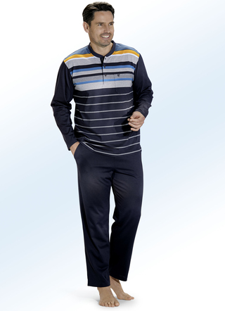 'Klima Komfort'-pyjama, met knoopsluiting en garengeverfd dwarsstrependessin, van Hajo