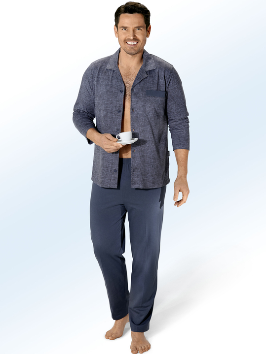 Pyjama's - Pyjama, met volledige knoopsluiting, met reverskraag en borstzakje, in Farbe GRAFIET-ZWART